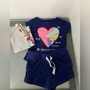 Baby Girl’s Navy Blue Heart Graphic Tee and Shorts Set
